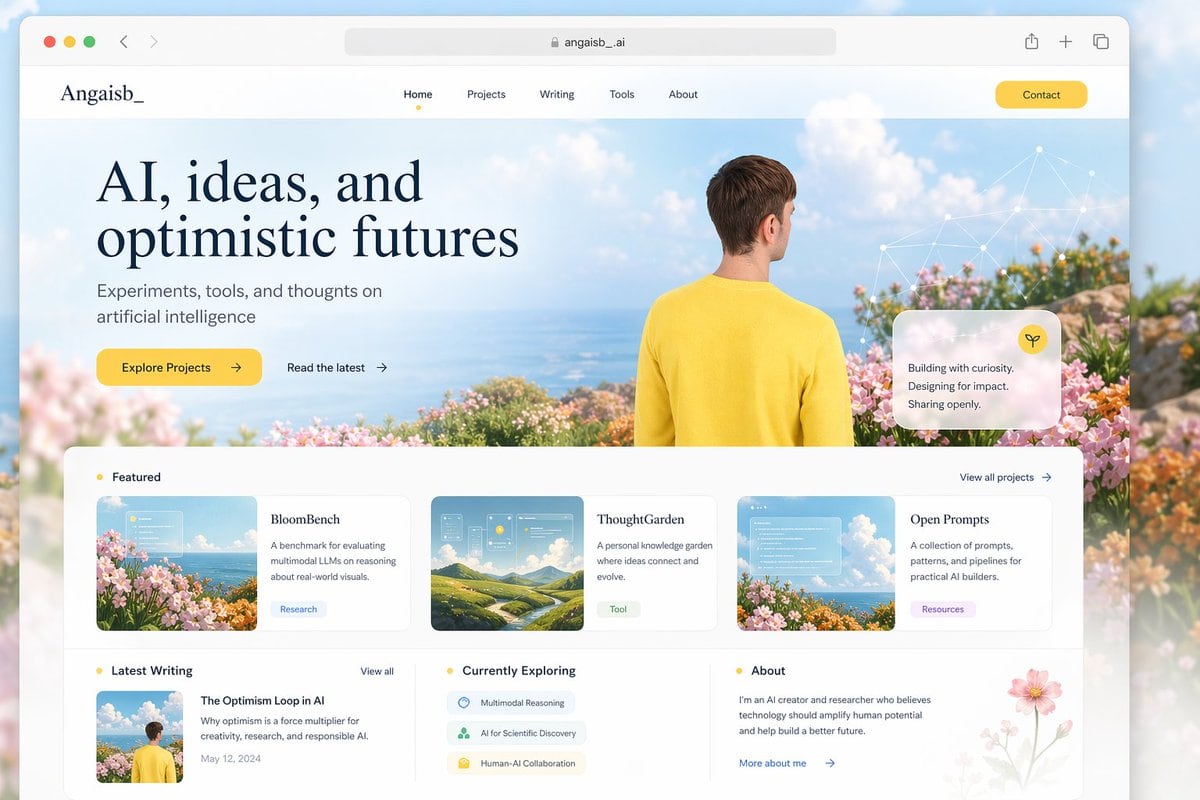 Ready-to-edit editorial portfolio website landing page mockup image prompt.