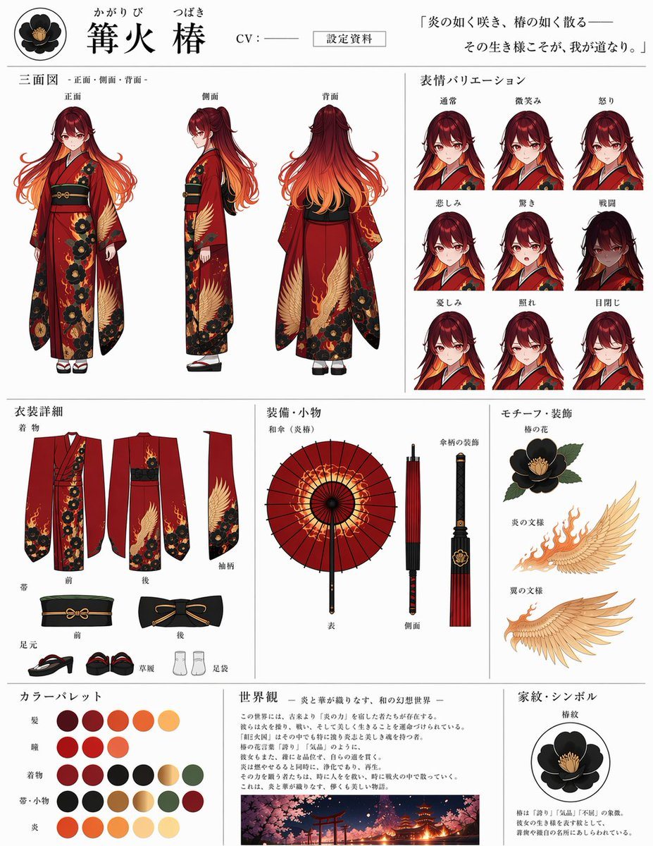 Ready-to-edit anime character reference sheet image prompt.