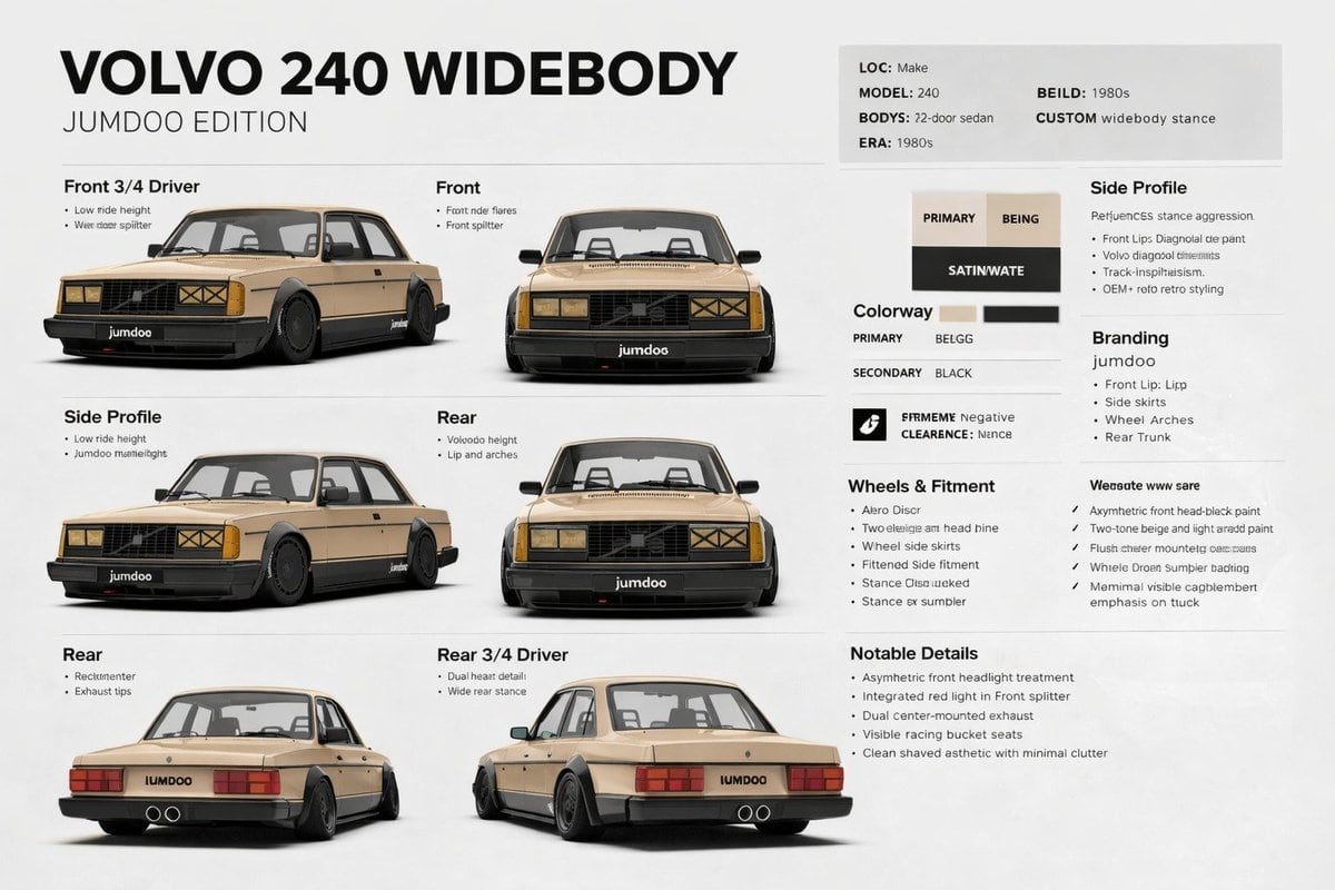 Ready-to-edit automotive design specification board image prompt.