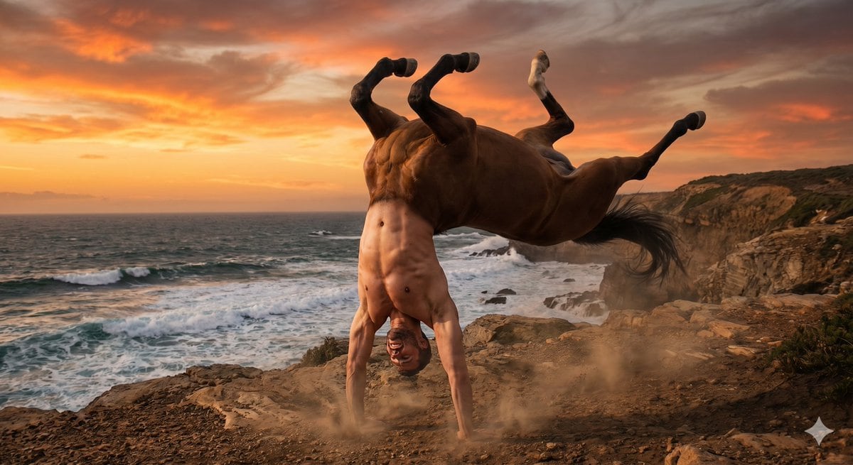 Make an image of a centaur doing a handstand