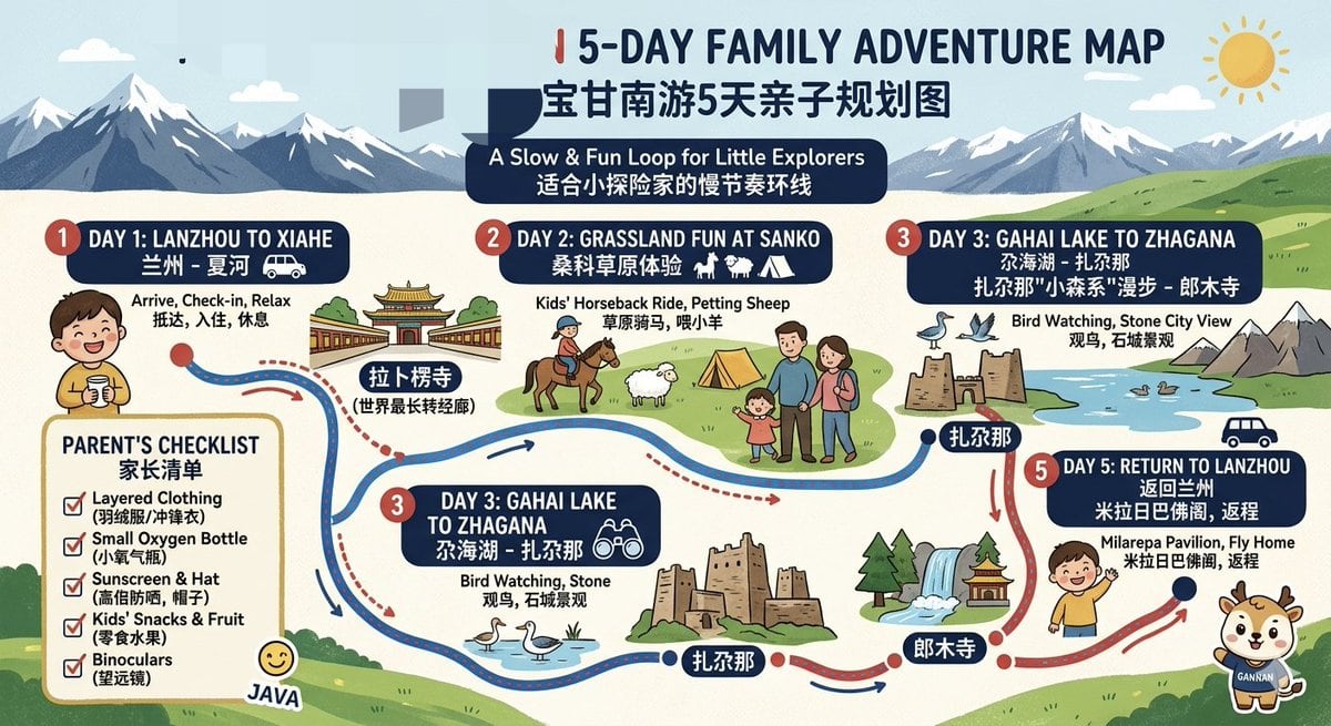 Ready-to-edit bilingual illustrated travel infographic map image prompt.