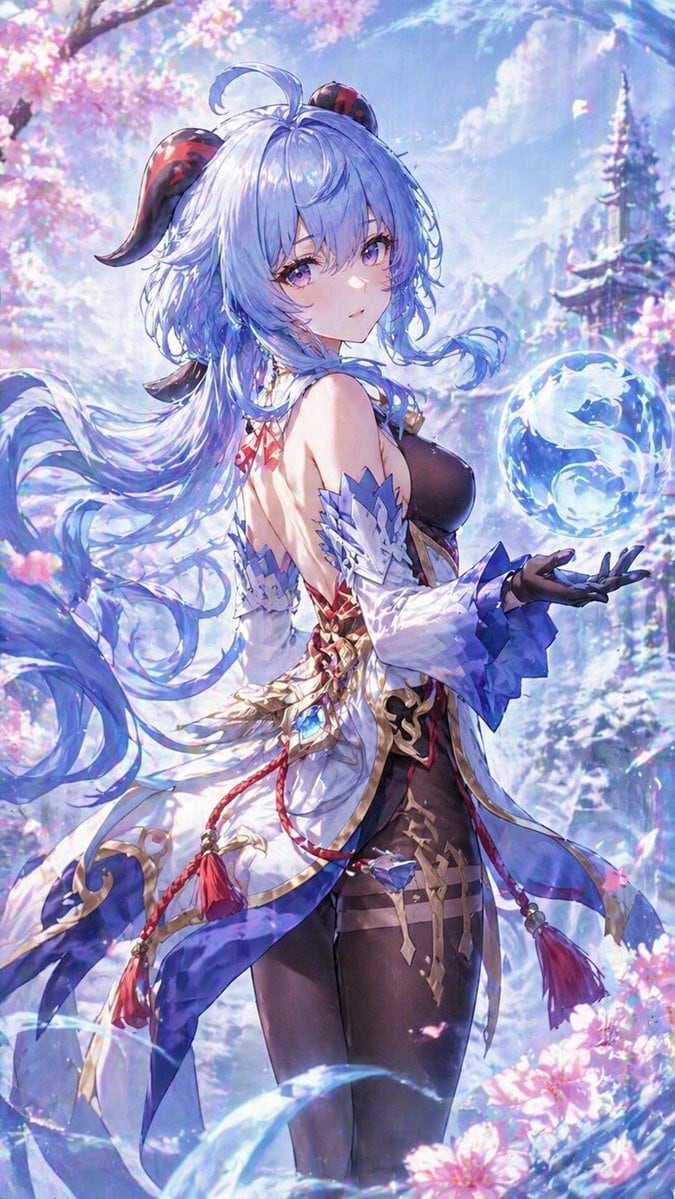 This prompt generates a polished vertical anime-style fantasy character illustration, ideal for character art, wallpaper, or magic-themed concept imagery.