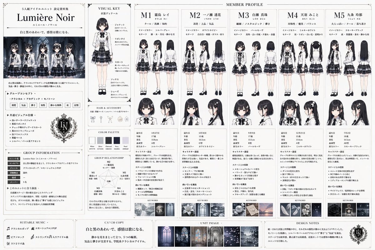 Ready-to-edit idol unit setting material collection image prompt.