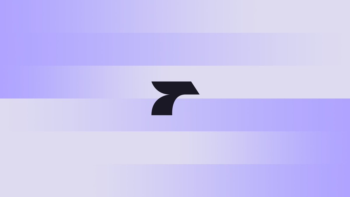 A minimalist abstract graphic poster with a wide 16:9 composition, featuring a soft pastel lavender and pale gray background made of 6 broad horizontal bands with subtle left-to-right gra...
