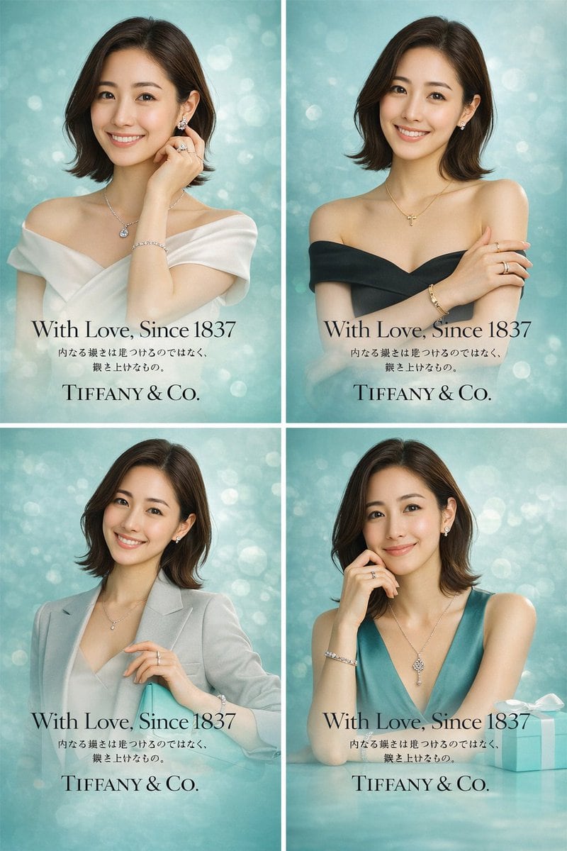 A detailed prompt for creating professional Tiffany & Co. style advertisements using reference images of a specific person.