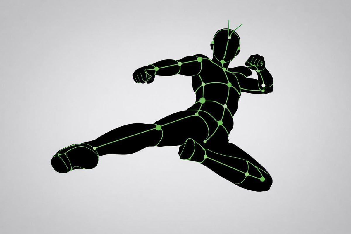 A highly detailed structural prompt for transforming any input image into a white-line mannequin pose and lighting analysis sheet.