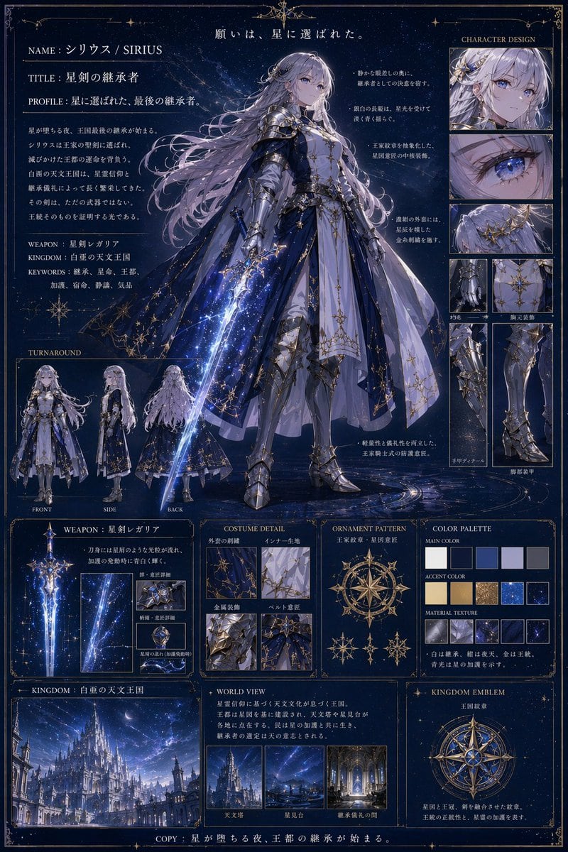 Ready-to-edit anime character reference sheet image prompt.