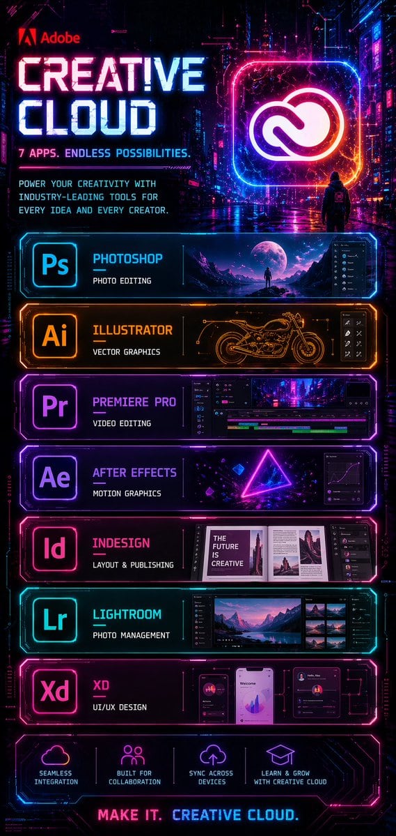 Ready-to-edit cyberpunk software advertisement poster image prompt.