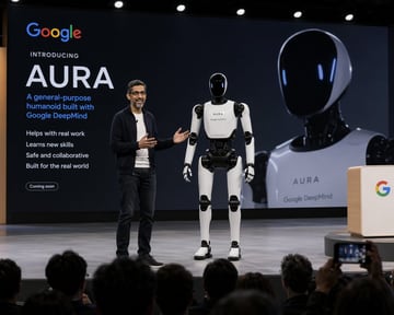 What will Google’s first commercial humanoid robot look like? Show it being unveiled during a keynote presentation.