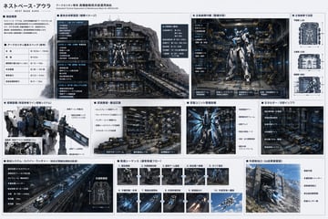 Ready-to-edit sci-fi mecha base technical specification sheet image prompt.