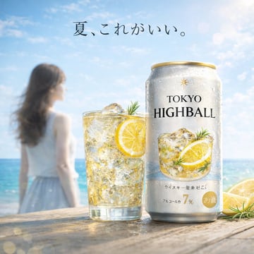 A bright, summery commercial product photography shot featuring a refreshing beverage on a weathered wooden table. In the sharp foreground, there is 1 tall glass filled with a golden, bub...