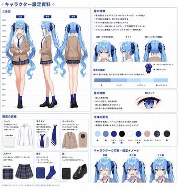 Ready-to-edit anime character design reference sheet image prompt.