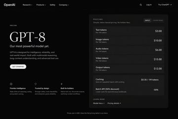 为 AI 模型的定价页面生成一个时尚的深色主题网页 UI 模型，包含首屏区域和详细的 Token 定价卡片。