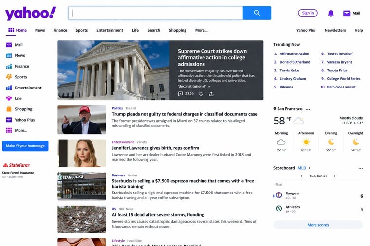 Screenshot of the Yahoo homepage.
