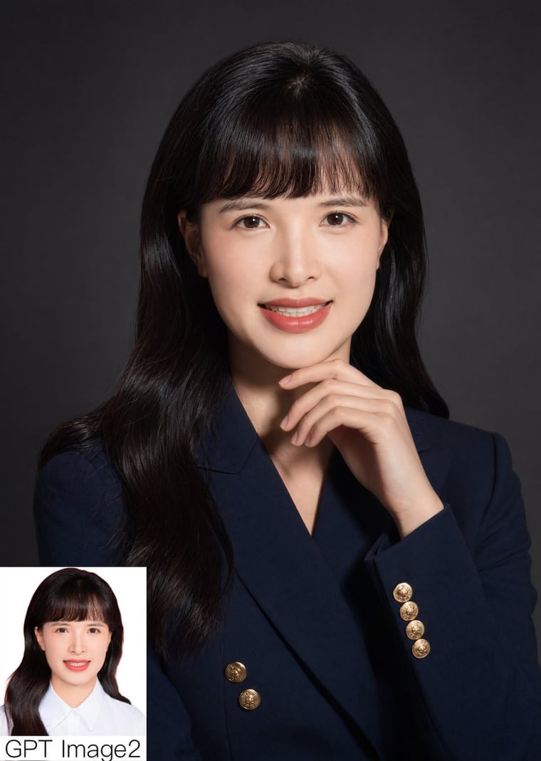 此提示词可生成一张具有深思姿态的超写实专业摄影头像，并附带一个小型的对比嵌入图，适用于 AI 模型对比文章或肖像质量演示。